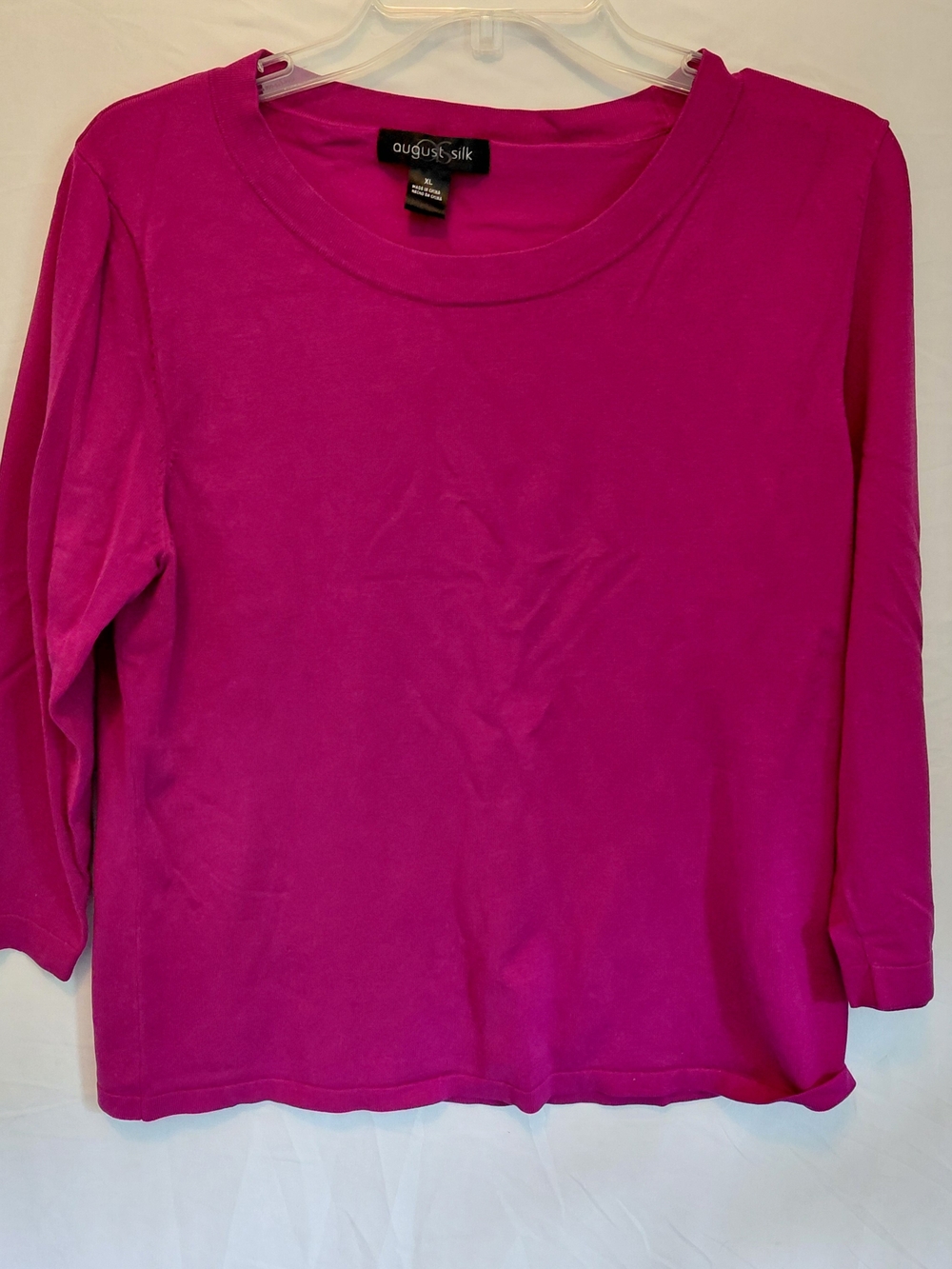 August Silk Women's Fuchsia Long Sleeve Crewneck Top #2396